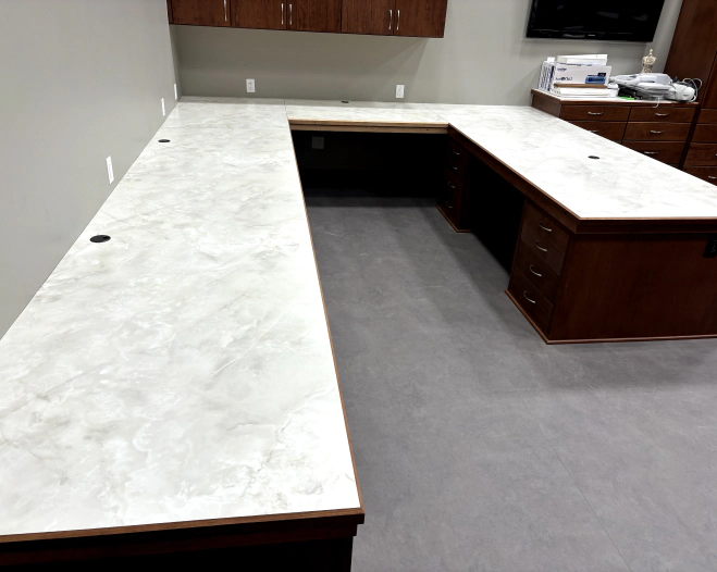 newly installed kitchen cabinets and countertop